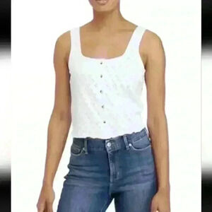 True Craft NWT White Cropped Pin Hole Tank Button Up